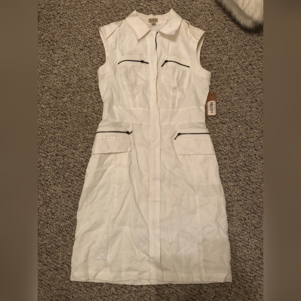 Cremieux White Linen Cargo Dress